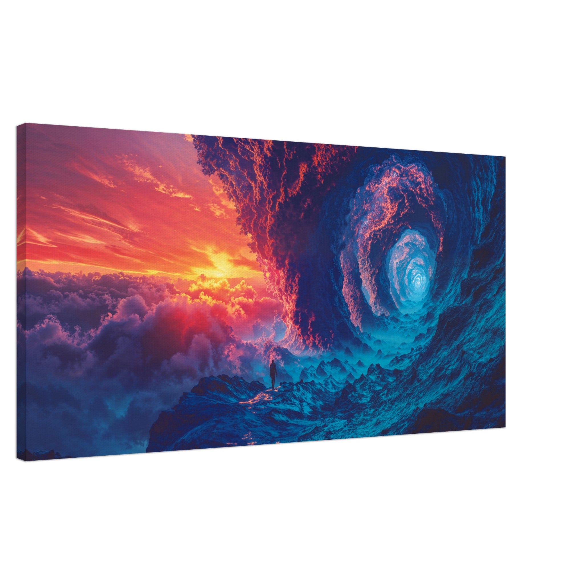 Side view of the Twilight Spiral canvas print, showing the thickness and quality of the canvas and wood stretcher bar.