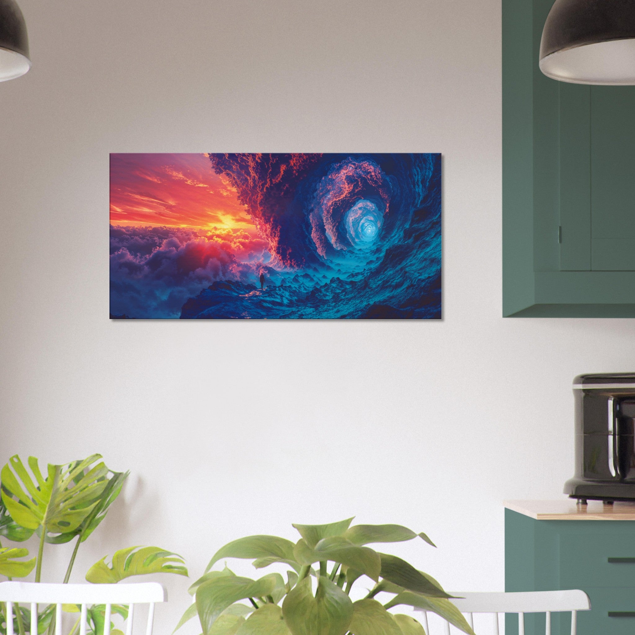 Twilight Spiral canvas print hung on a wall, demonstrating its stunning visual impact in a living space.