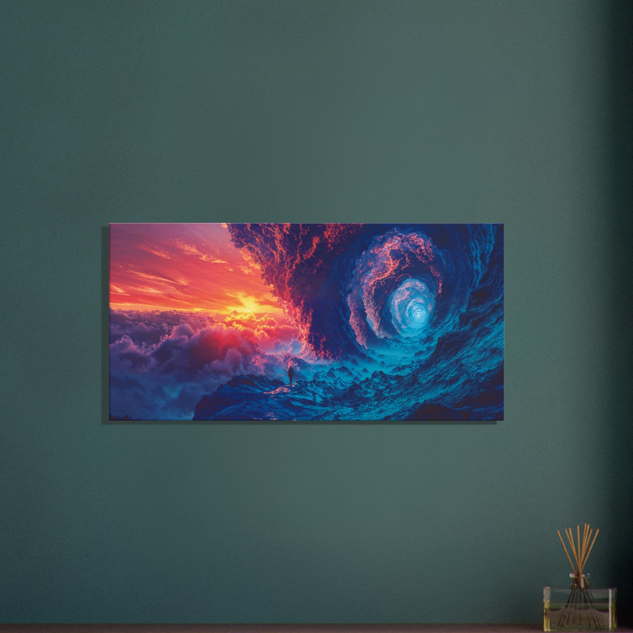 Twilight Spiral canvas print displayed on a bedroom wall, highlighting its ability to enhance any interior decor.